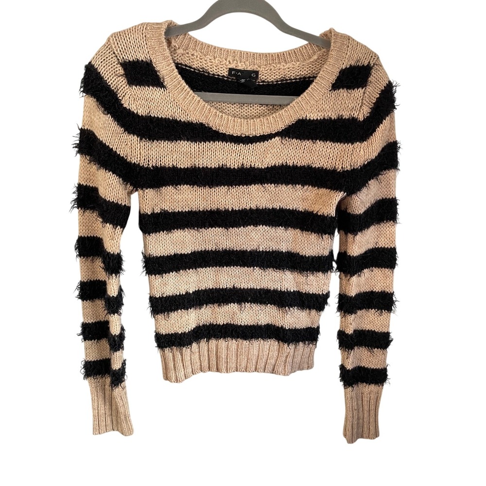 FANG‎ Striped Fuzzy Knit Sweater Long Sleeve Casual Womens Size Small